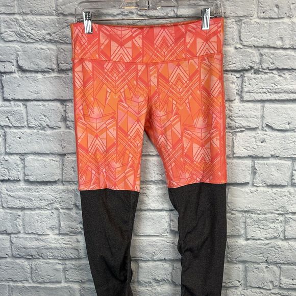 ALO Yoga Goddess Leggings Women Orange‎ Geometric Print Gray Ribbed Sz Medium - Picture 4 of 14